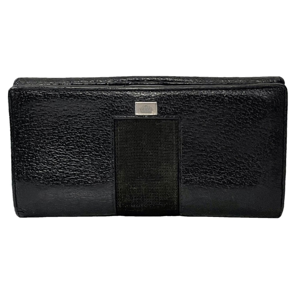 Gucci black leather stripe long wallet